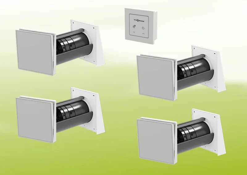 4x Viessmann Vitovent 100-D Typ H40E B55 (L) met bedieningspaneel 100-D stuurkabel ventilatieset