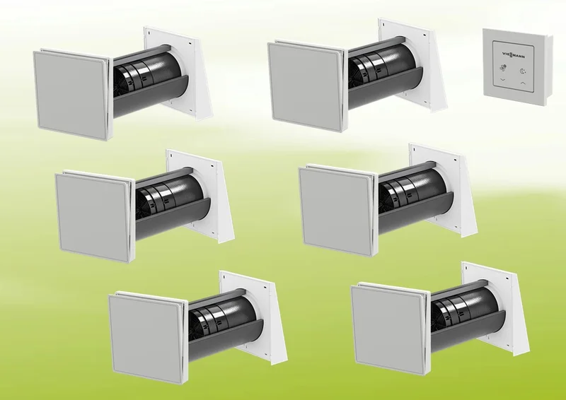 6x Viessmann Vitovent 100-D Type H40E B55 (L) met bedieningspaneel 100-D en leidingventilatieset